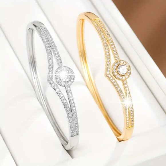 2ct Diamond 14K Gold Bangle Bracelet Womens 14 Karat Sterling Silver New Jewelry